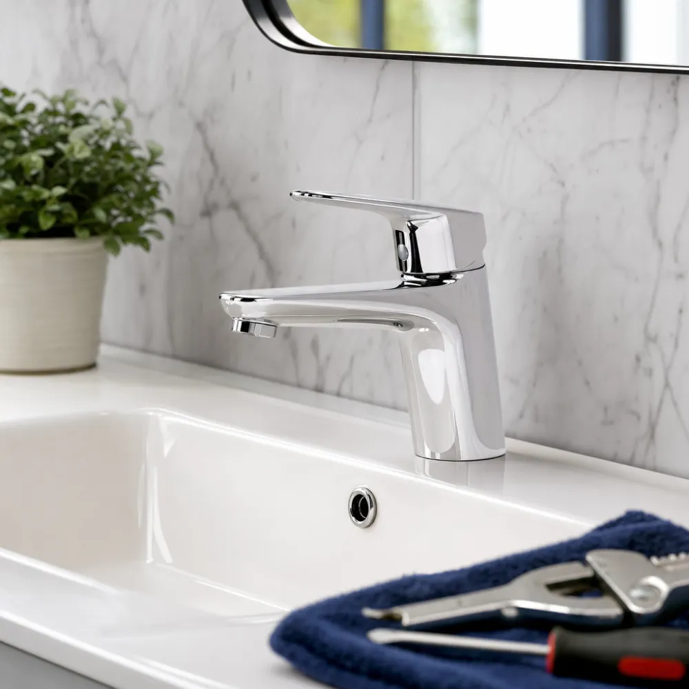 A new kitchen faucet freshly installed by Hartwell & Sons